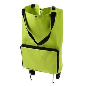 Polyester Handy Foldable Bag Wheel Cart Shopping Trolley Green